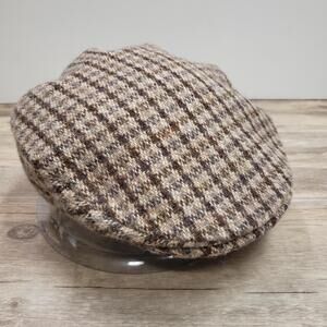 Hanna Hats Flat Cap Fitted Mens Medium Brown Tweed Wool Check Made In Ireland